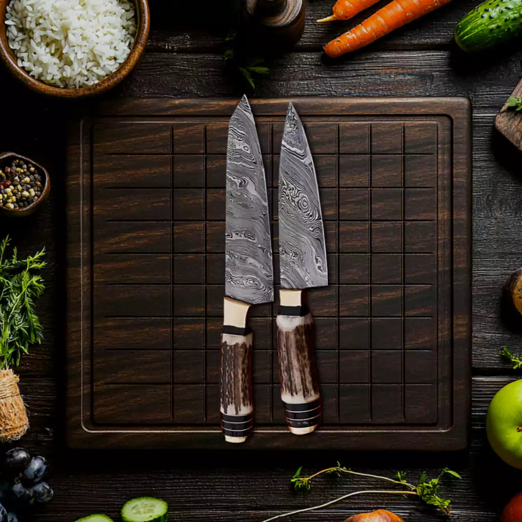 Antler Handle 9Pcs Damascus Chef Knife Set