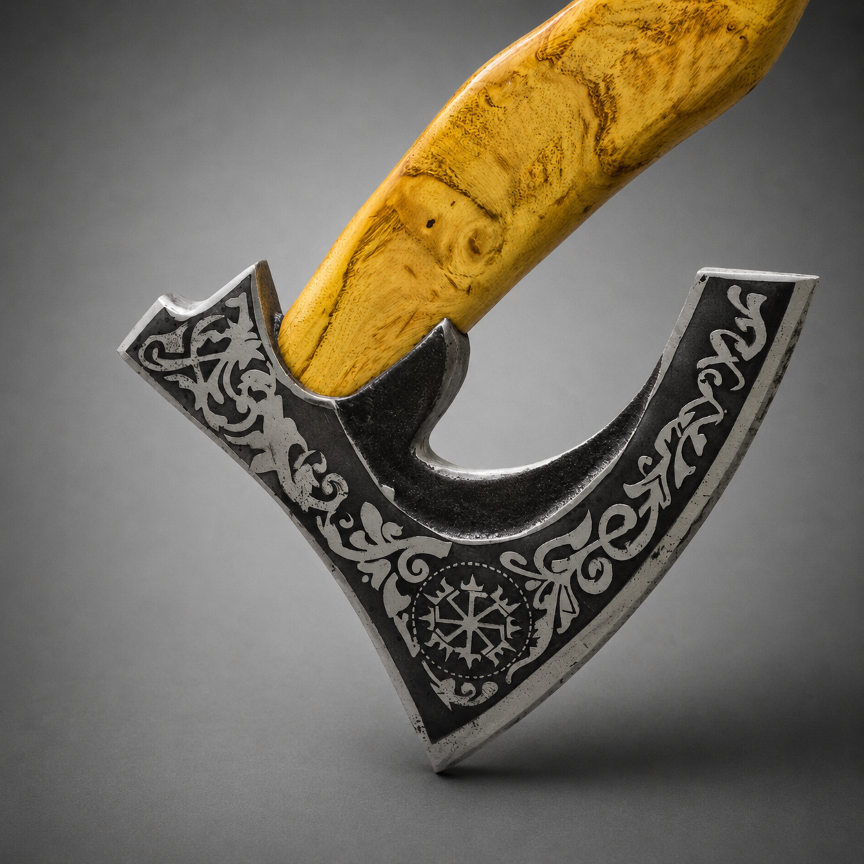 Handmade Viking Bearded Axe with Vegvisir Etching & Leather Sheath