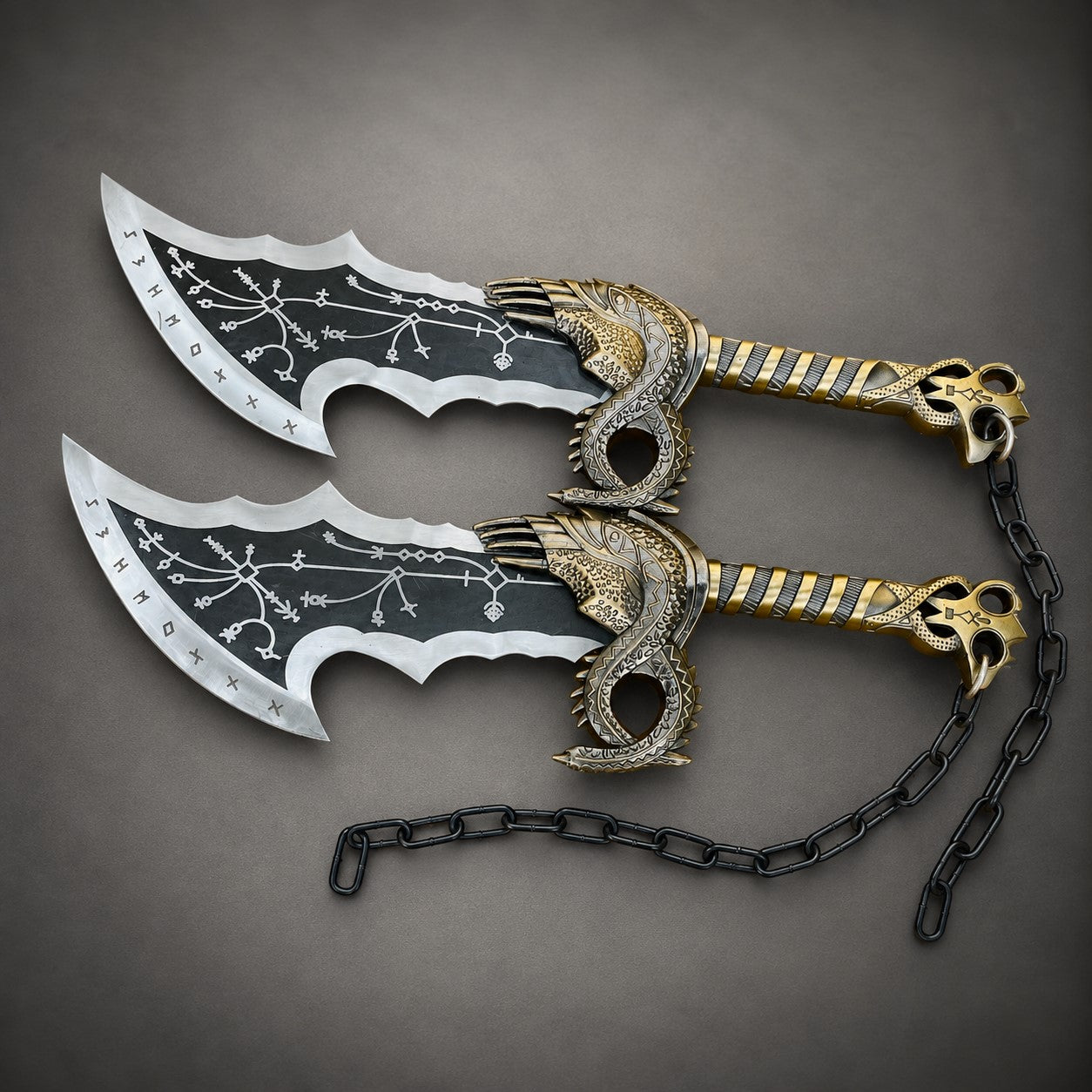 God of War Blades of Chaos Metal Replica – Twin Kratos Chained Swords Display Set