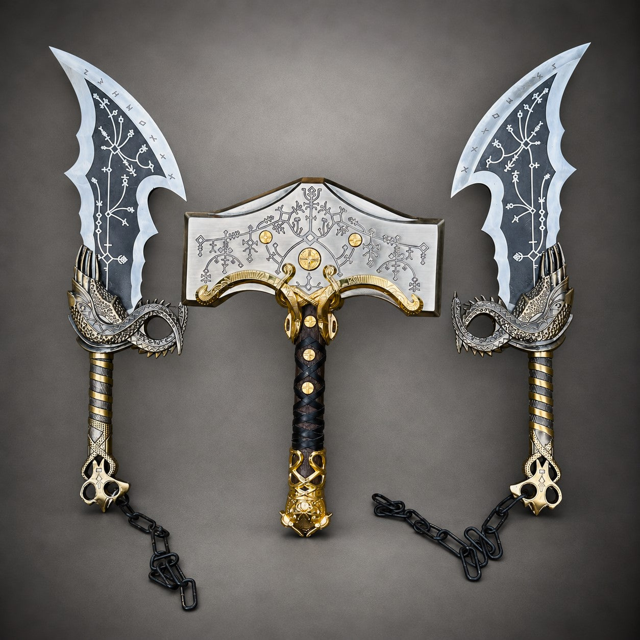 God of War Blades of Chaos Metal Replica – Twin Kratos Chained Swords Display Set