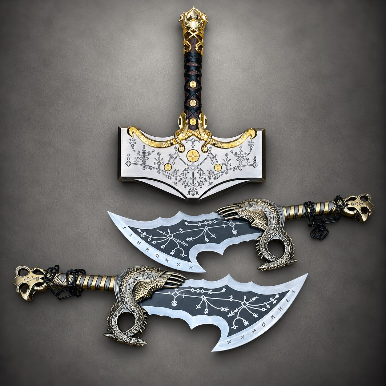 God of War Blades of Chaos Metal Replica – Twin Kratos Chained Swords Display Set