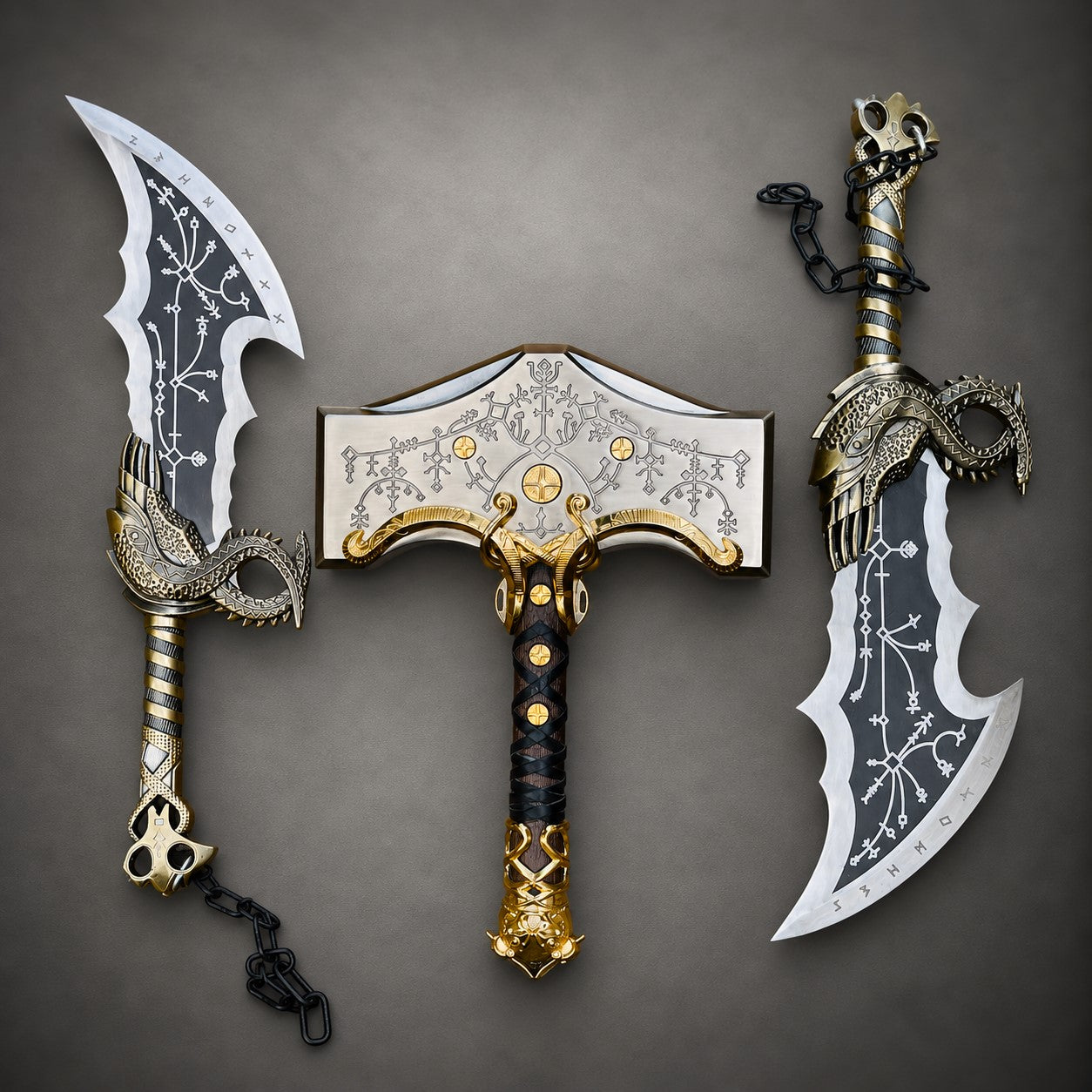 God of War Blades of Chaos Metal Replica – Twin Kratos Chained Swords Display Set
