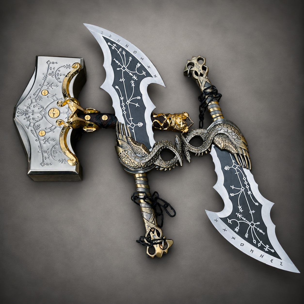 God of War Blades of Chaos Metal Replica – Twin Kratos Chained Swords Display Set