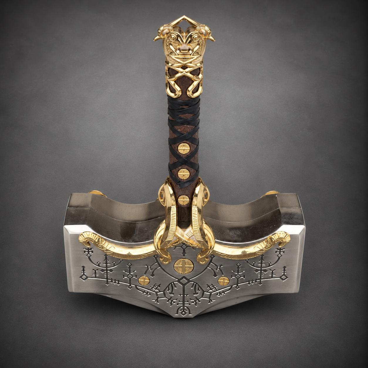 God of War Ragnarok Thor Mjolnir Hammer Replica - Detailed Metal & Gold Norse Prop Collectible