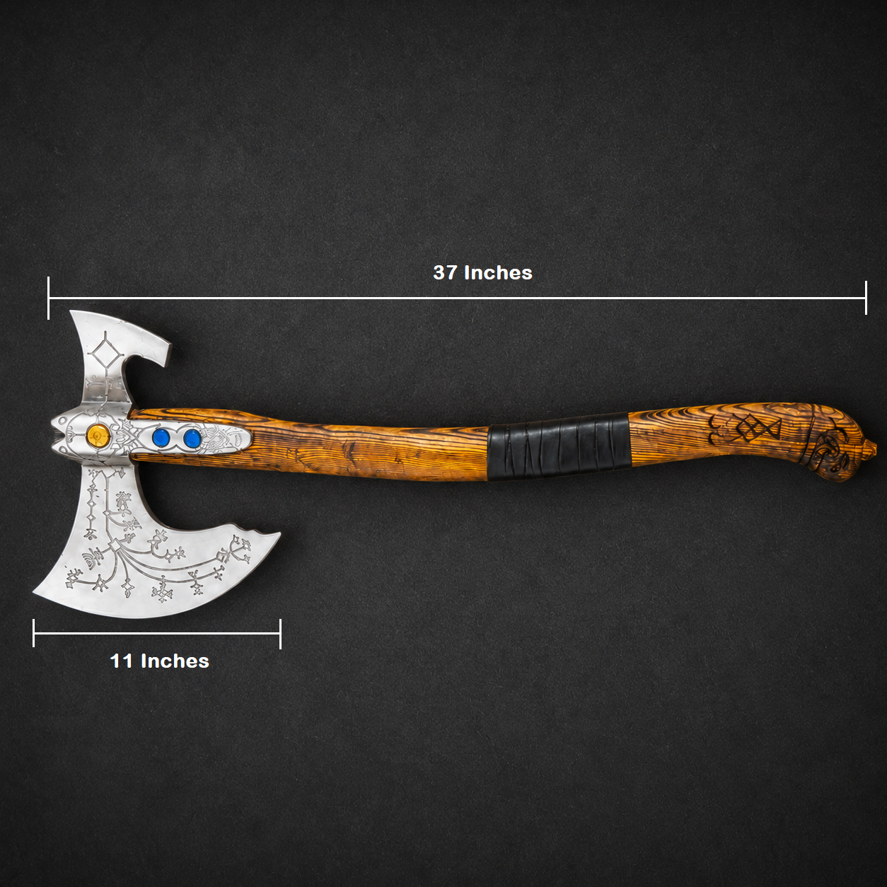 God of War Leviathan Axe Replica with Runic Engravings & Leather Sheaths