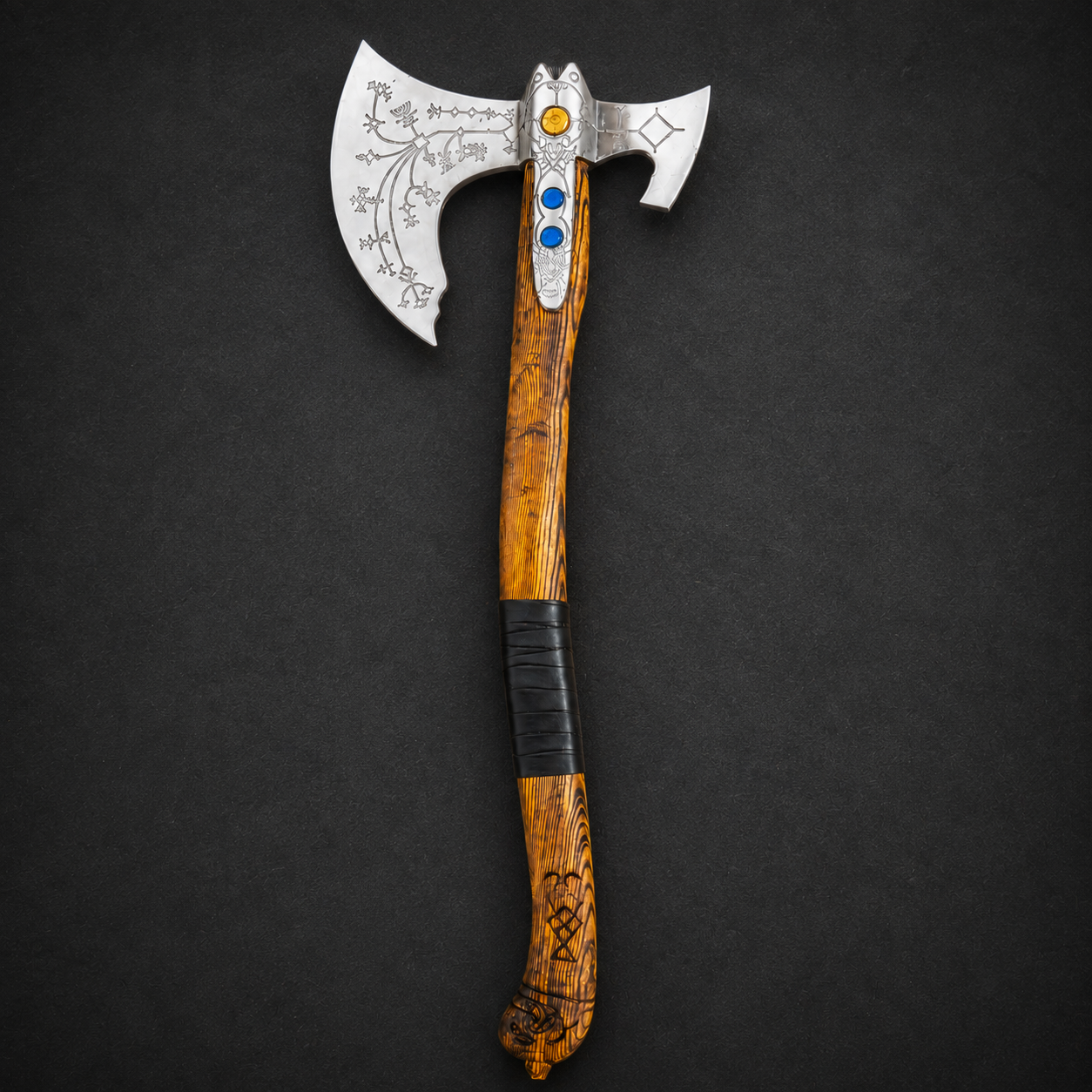 God of War Leviathan Axe Replica with Runic Engravings & Leather Sheaths