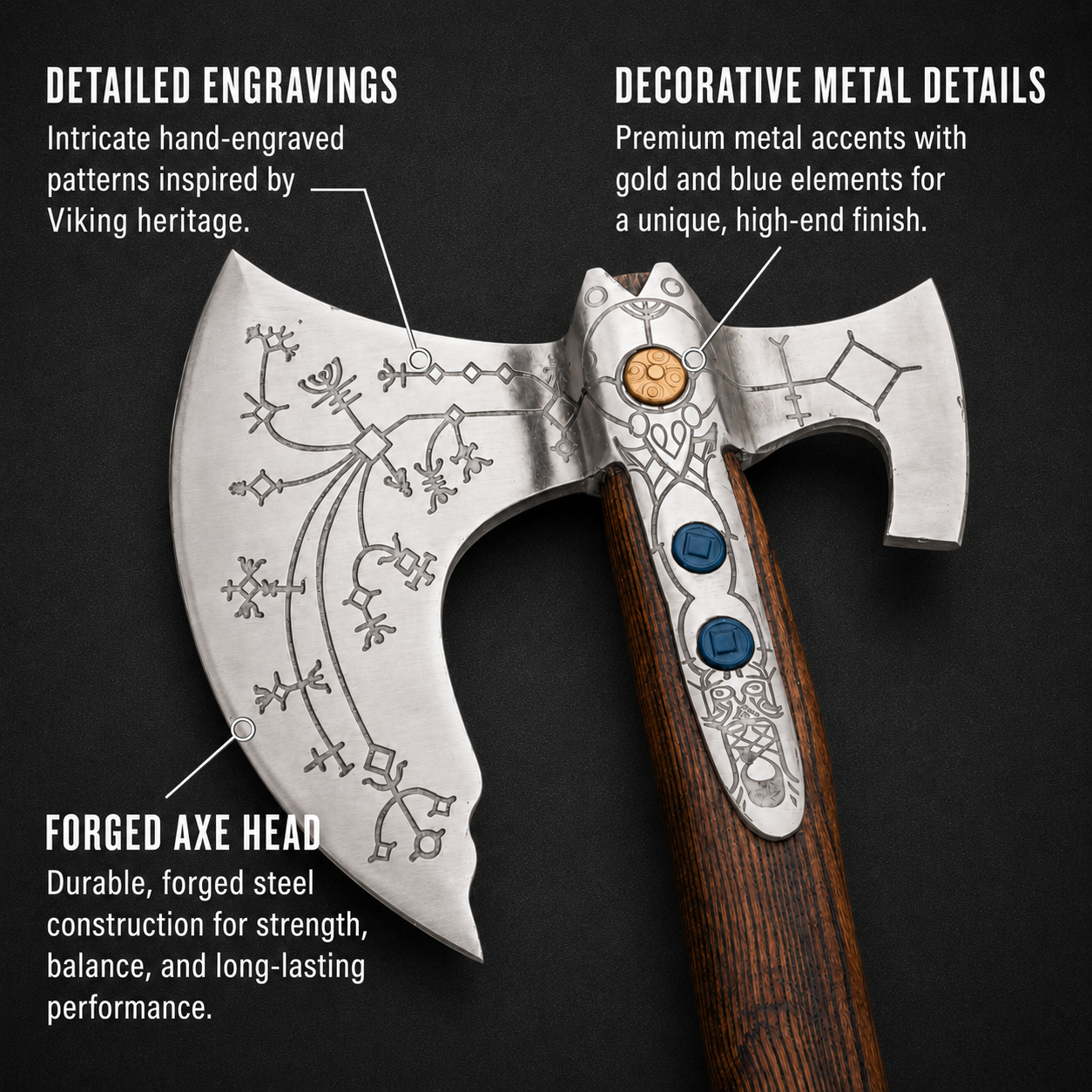 God of War Leviathan Axe Replica with Runic Engravings & Leather Sheaths