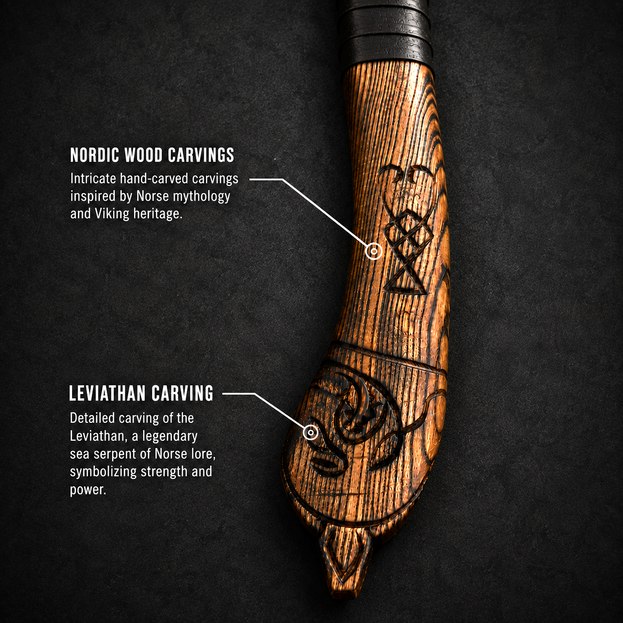 God of War Leviathan Axe Replica with Runic Engravings & Leather Sheaths