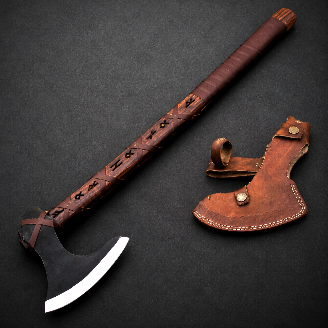 Viking Ragnar Lothbrok Bearded Axe with Leather Sheath